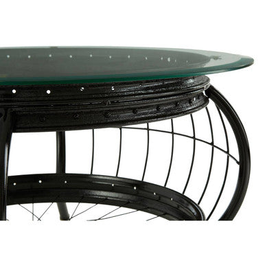 Orsina Mantis Round Glass Coffee Table | Black Iron Base & Frame
