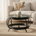 Orsina Mantis Round Glass Coffee Table | Black Iron Base & Frame