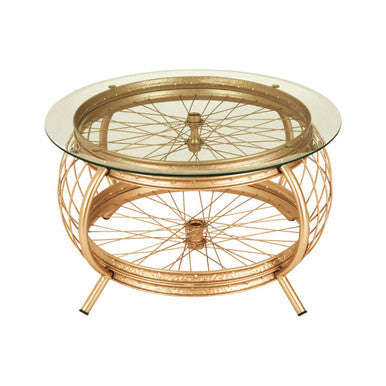 Orsina Mantis Round Glass Coffee Table - Champagne Gold Iron Frame