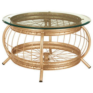 Orsina Mantis Round Glass Coffee Table - Champagne Gold Iron Frame