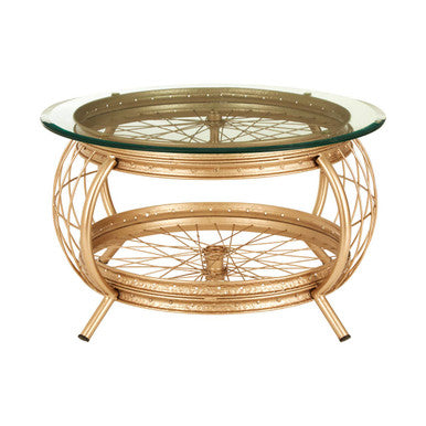 Orsina Mantis Round Glass Coffee Table - Champagne Gold Iron Frame
