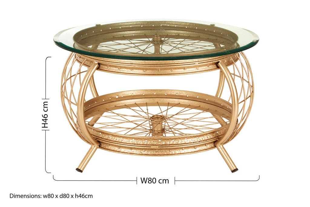 Orsina Mantis Round Glass Coffee Table - Champagne Gold Iron Frame