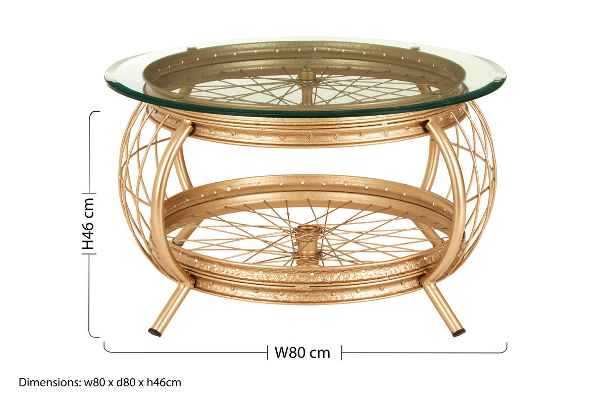 Orsina Mantis Round Glass Coffee Table - Champagne Gold Iron Frame