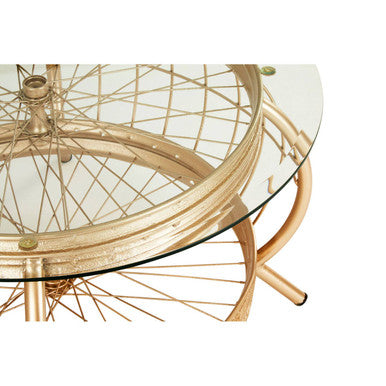 Orsina Mantis Round Glass Coffee Table - Champagne Gold Iron Frame
