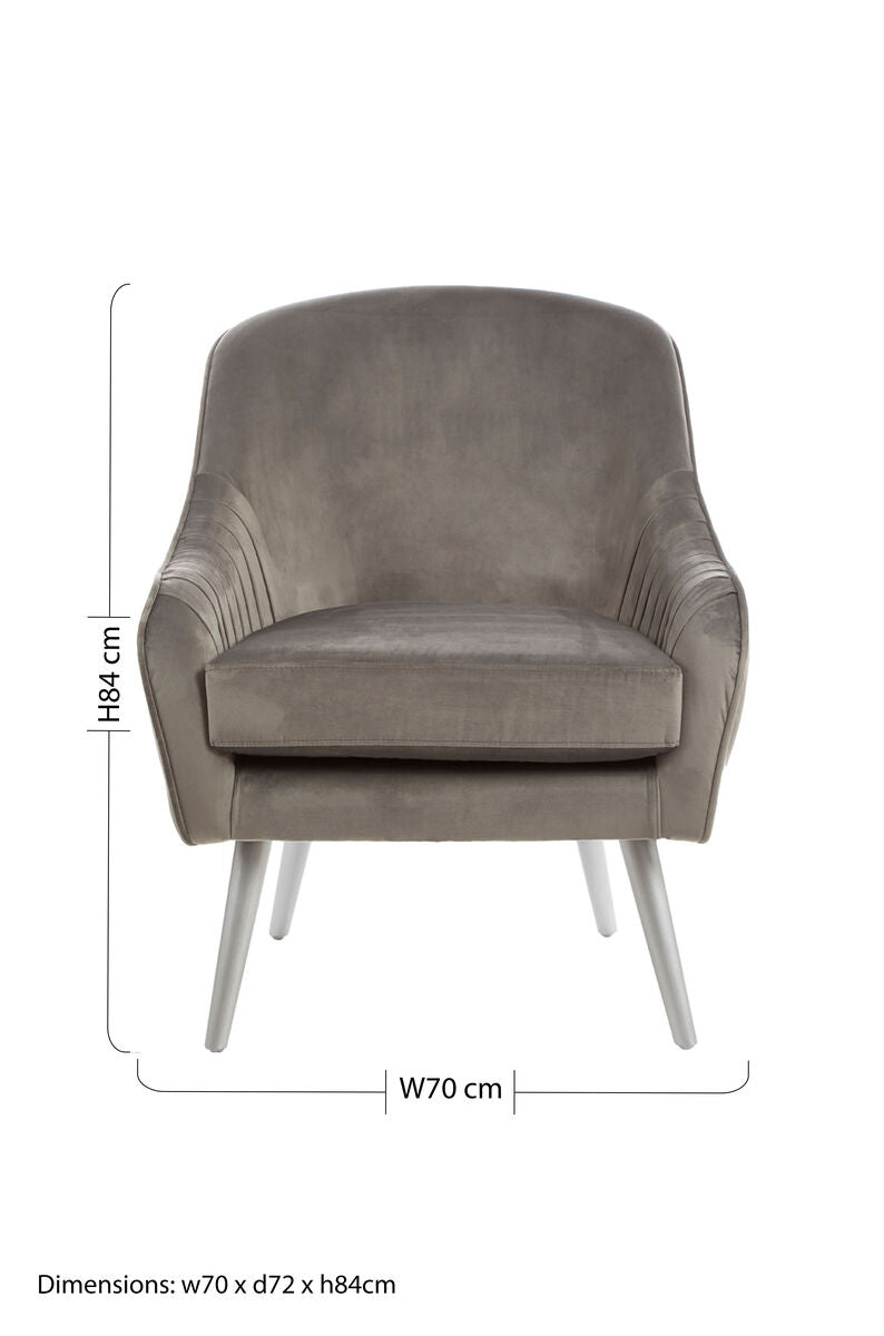 Orsina Louxor Grey Velvet Accent Chair – Modern Upholstered Seating