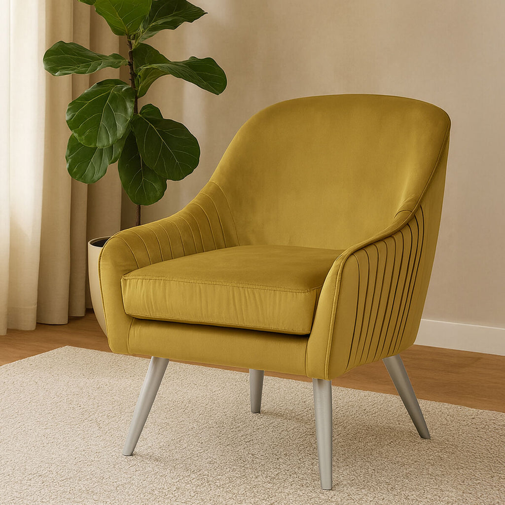 Orsina Louxor Mustard Velvet Armchair – Contemporary Accent Chair