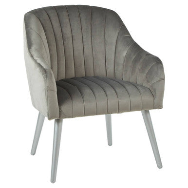 Orsina Louxor Grey Fabric Armchair – Modern Channel Tufted Accent Chair