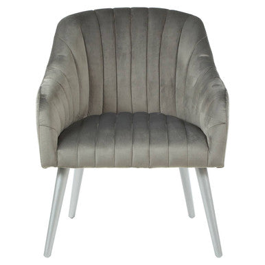 Orsina Louxor Grey Fabric Armchair – Modern Channel Tufted Accent Chair