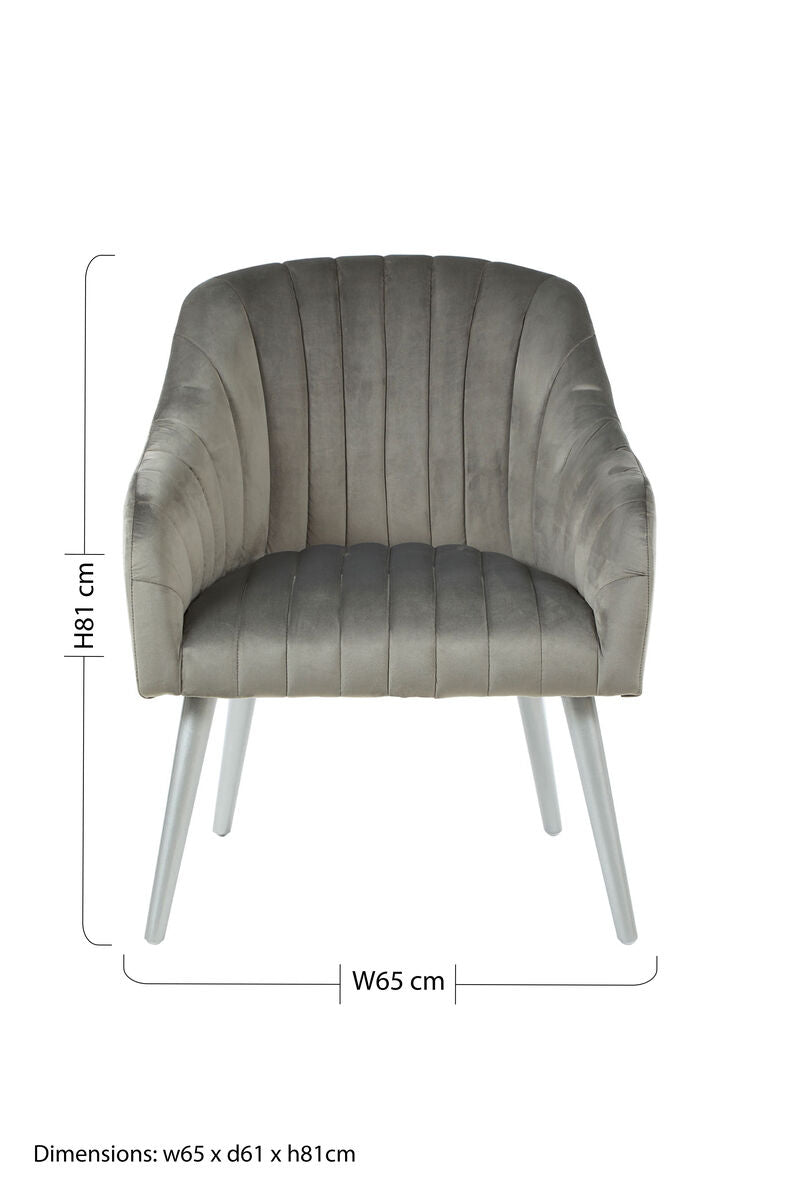 Orsina Louxor Grey Fabric Armchair – Modern Channel Tufted Accent Chair