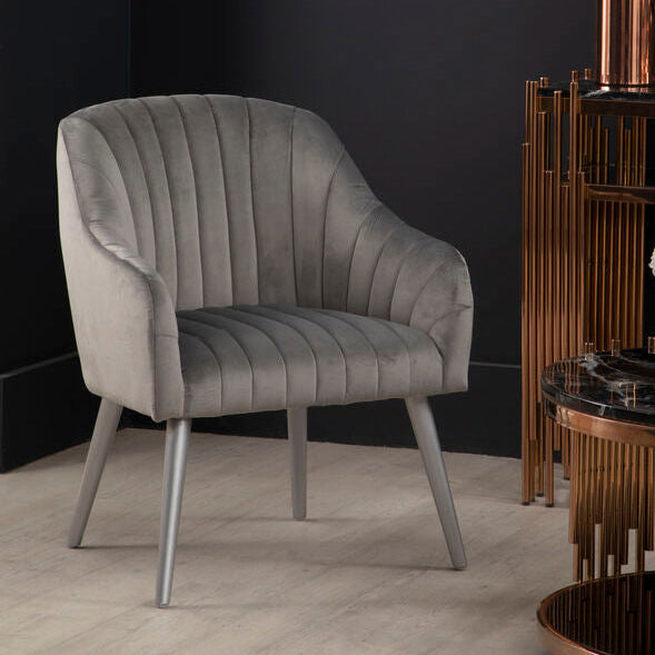 Orsina Louxor Grey Fabric Armchair – Modern Channel Tufted Accent Chair