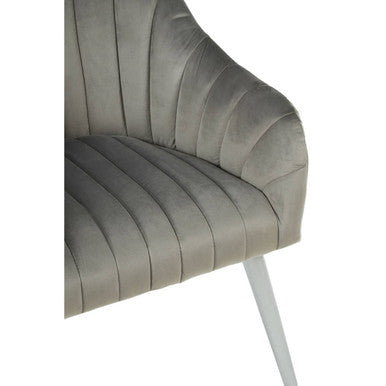 Orsina Louxor Grey Fabric Armchair – Modern Channel Tufted Accent Chair