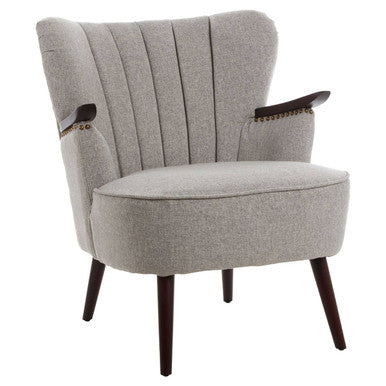 Orsina Hampstead Taupe Fabric Armchair – Tufted Accent Chair with Walnut