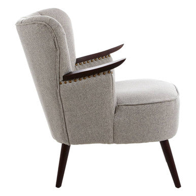 Orsina Hampstead Taupe Fabric Armchair – Tufted Accent Chair with Walnut