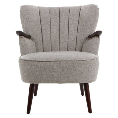 Orsina Hampstead Taupe Fabric Armchair – Tufted Accent Chair with Walnut
