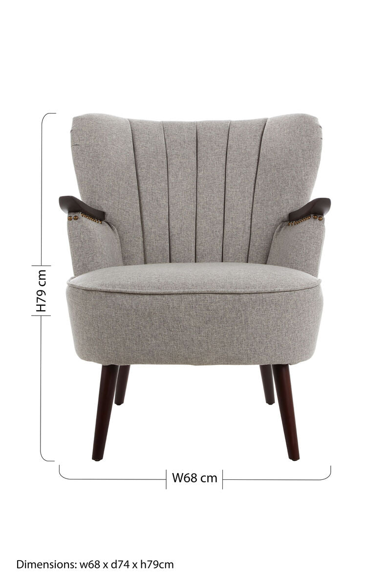 Orsina Hampstead Taupe Fabric Armchair – Tufted Accent Chair with Walnut