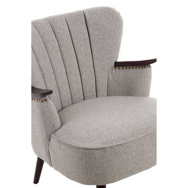 Orsina Hampstead Taupe Fabric Armchair – Tufted Accent Chair with Walnut