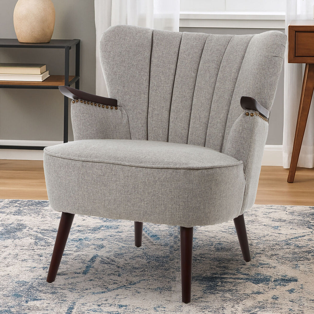 Orsina Hampstead Taupe Fabric Armchair – Tufted Accent Chair with Walnut