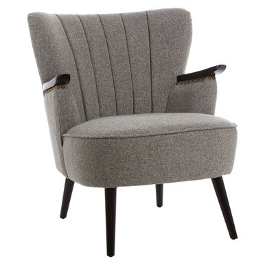 Orsina Hampstead Grey Fabric Armchair – Tufted Accent Chair with Walnut