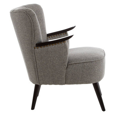 Orsina Hampstead Grey Fabric Armchair – Tufted Accent Chair with Walnut