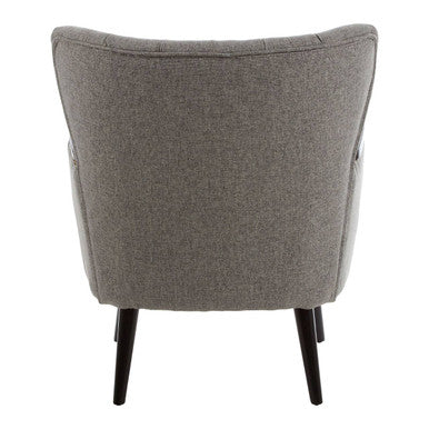 Orsina Hampstead Grey Fabric Armchair – Tufted Accent Chair with Walnut