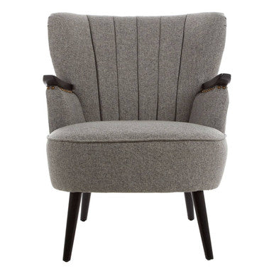 Orsina Hampstead Grey Fabric Armchair – Tufted Accent Chair with Walnut