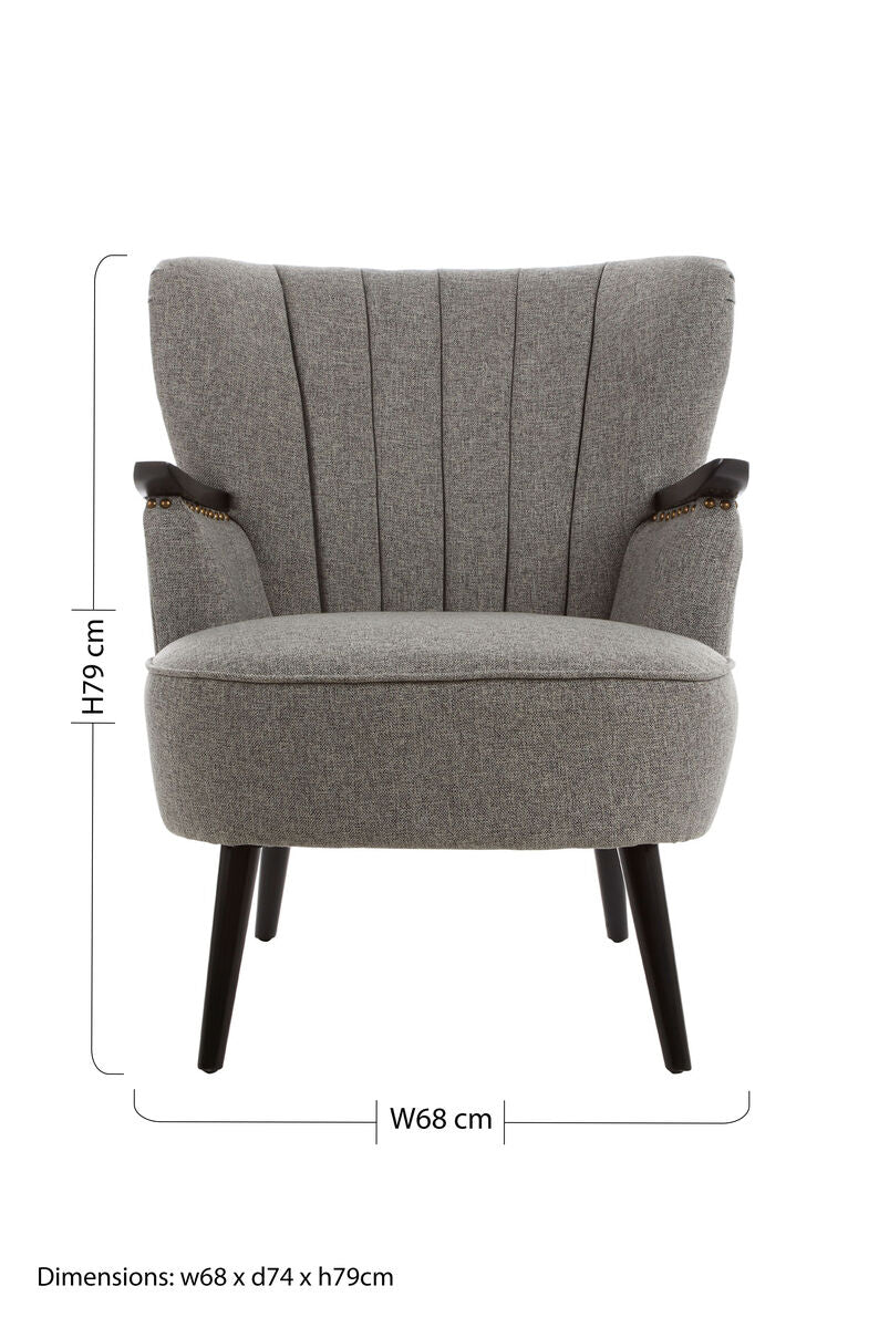 Orsina Hampstead Grey Fabric Armchair – Tufted Accent Chair with Walnut