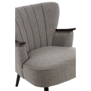 Orsina Hampstead Grey Fabric Armchair – Tufted Accent Chair with Walnut