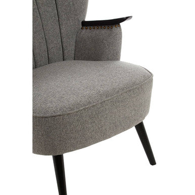 Orsina Hampstead Grey Fabric Armchair – Tufted Accent Chair with Walnut