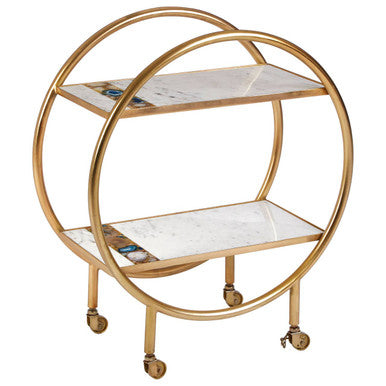 Orsina Vizzini 2-Tier Gold Bar Trolley with White Marble Shelves