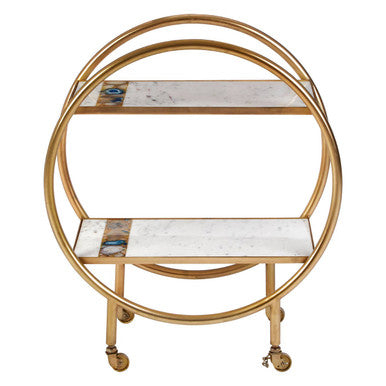 Orsina Vizzini 2-Tier Gold Bar Trolley with White Marble Shelves