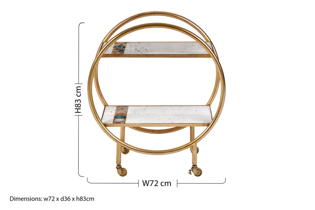 Orsina Vizzini 2-Tier Gold Bar Trolley with White Marble Shelves