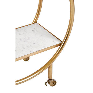 Orsina Vizzini 2-Tier Gold Bar Trolley with White Marble Shelves