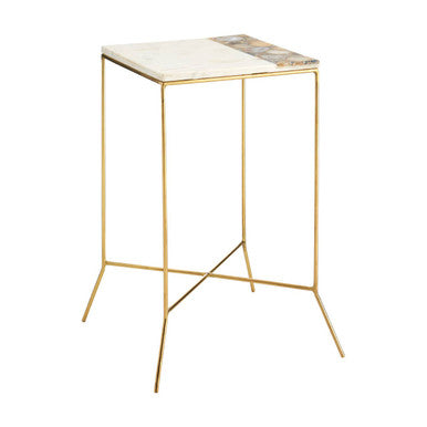 Orsina Vizzini White Marble Side Table with Agate Inlay & Gold Base