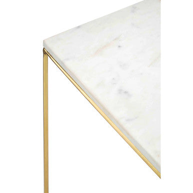 Orsina Vizzini White Marble Side Table with Agate Inlay & Gold Base