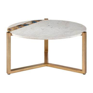 Orsina Vizzini Round White Marble Coffee Table with Gold Brass Legs