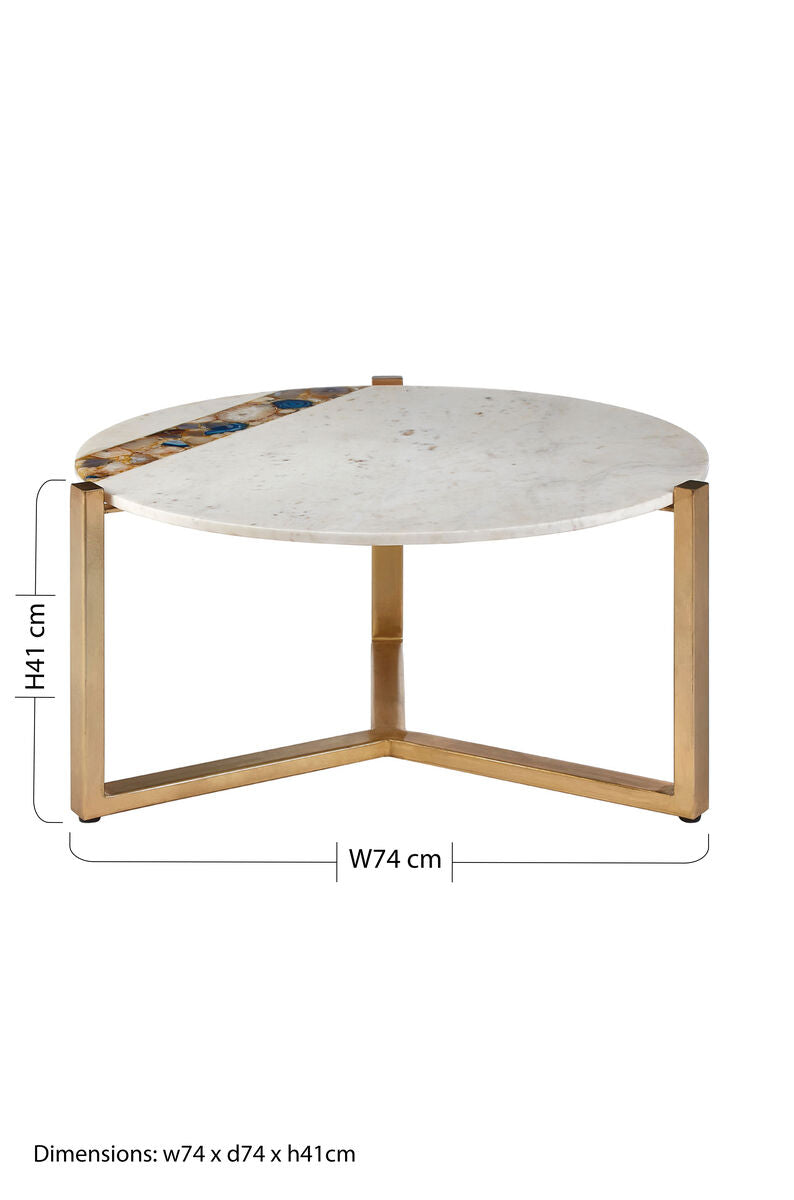 Orsina Vizzini Round White Marble Coffee Table with Gold Brass Legs