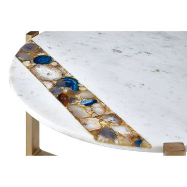 Orsina Vizzini Round White Marble Coffee Table with Gold Brass Legs