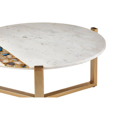 Orsina Vizzini Round White Marble Coffee Table with Gold Brass Legs