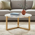 Orsina Vizzini Round White Marble Coffee Table with Gold Brass Legs
