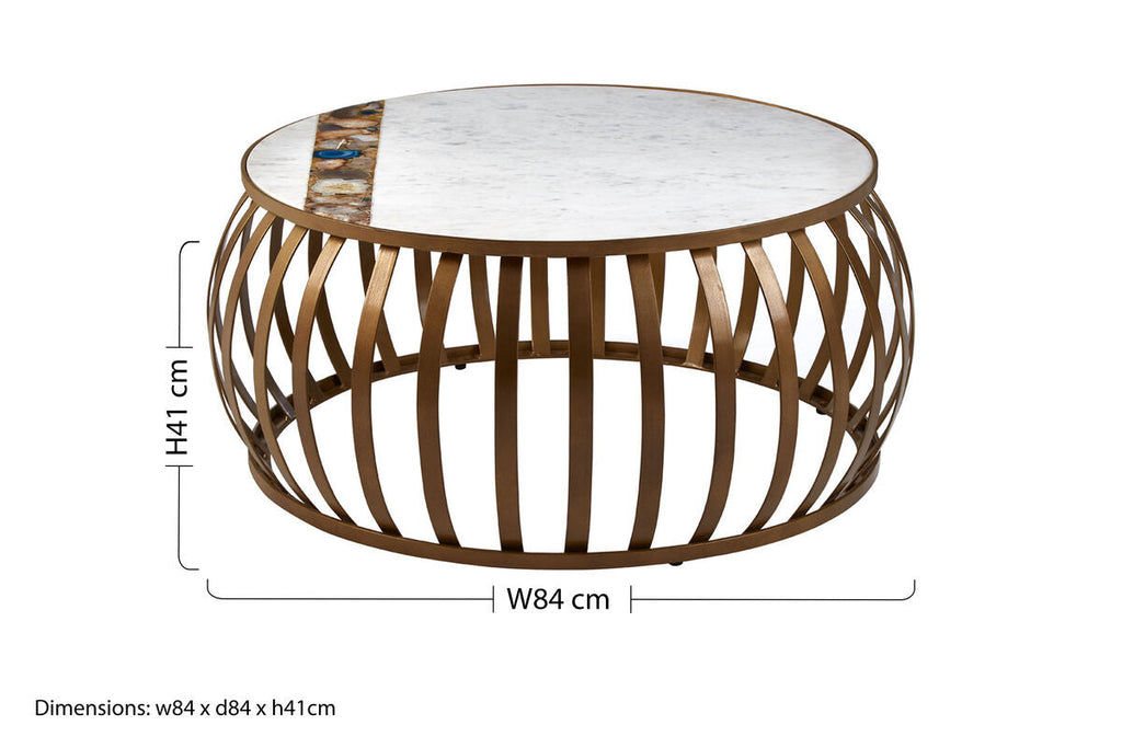 Orsina Vizzini Round White Marble Coffee Table with Brass Base