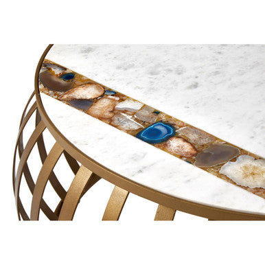 Orsina Vizzini Round White Marble Coffee Table with Brass Base