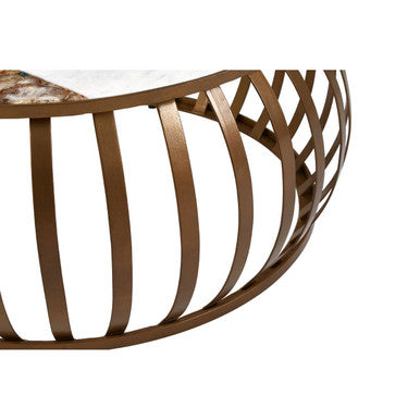 Orsina Vizzini Round White Marble Coffee Table with Brass Base