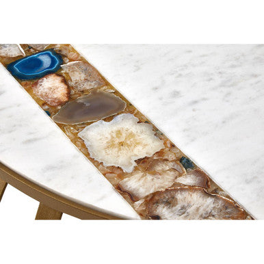 Orsina Vizzini Round White Marble Coffee Table with Brass Base