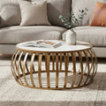 Orsina Vizzini Round White Marble Coffee Table with Brass Base