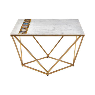 Orsina White Marble Square Coffee Table with Agate Stone Inlay