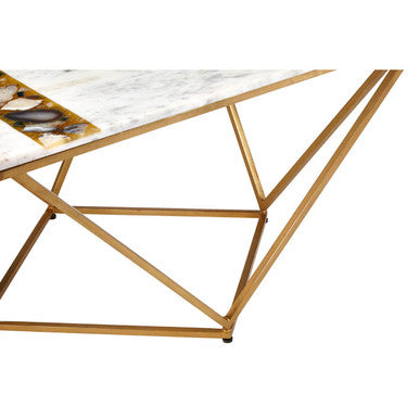 Orsina White Marble Square Coffee Table with Agate Stone Inlay
