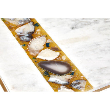 Orsina White Marble Square Coffee Table with Agate Stone Inlay