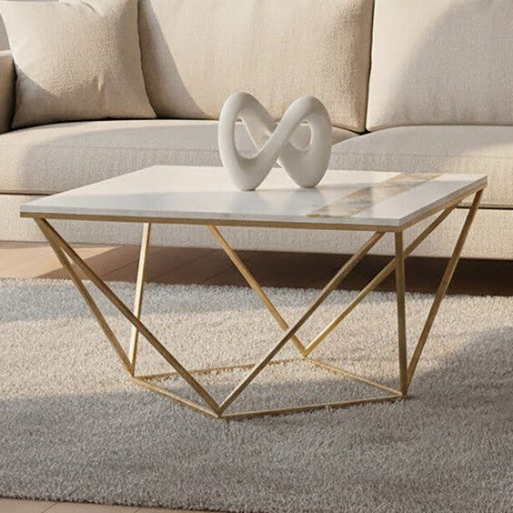 Orsina White Marble Square Coffee Table with Agate Stone Inlay