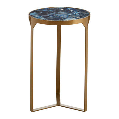Orsina Vizzini Blue Agate Side Table | Round Stone Top & Brass Legs