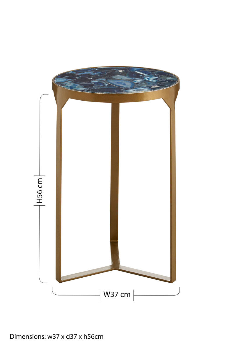 Orsina Vizzini Blue Agate Side Table | Round Stone Top & Brass Legs